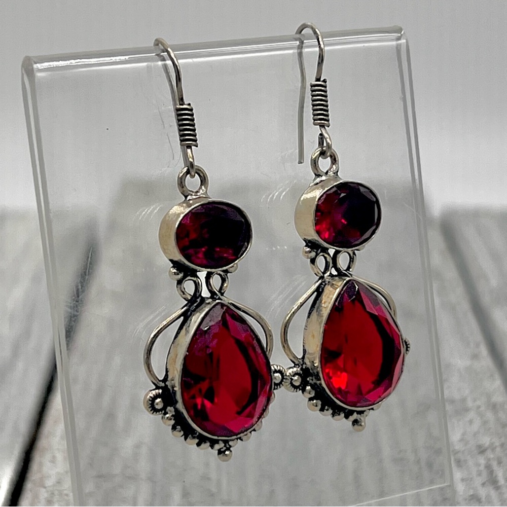 321. Indian Garnet Sterling Artisan Gemstone Earrings